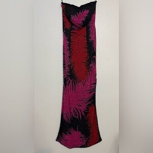 Vintage Andretta Donatello Strapless Feather Design Beaded Maxi Dress Gown